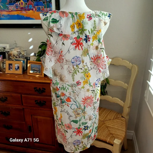 NWOT Parker New York Sangria Cold Shoulder Floral Ruffle Dress  S - Picture 5 of 16